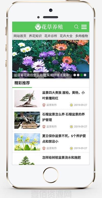 (带手机版数据同步)花卉养殖新闻资讯类织梦模板 绿色花草植物网站模板下载(图2)